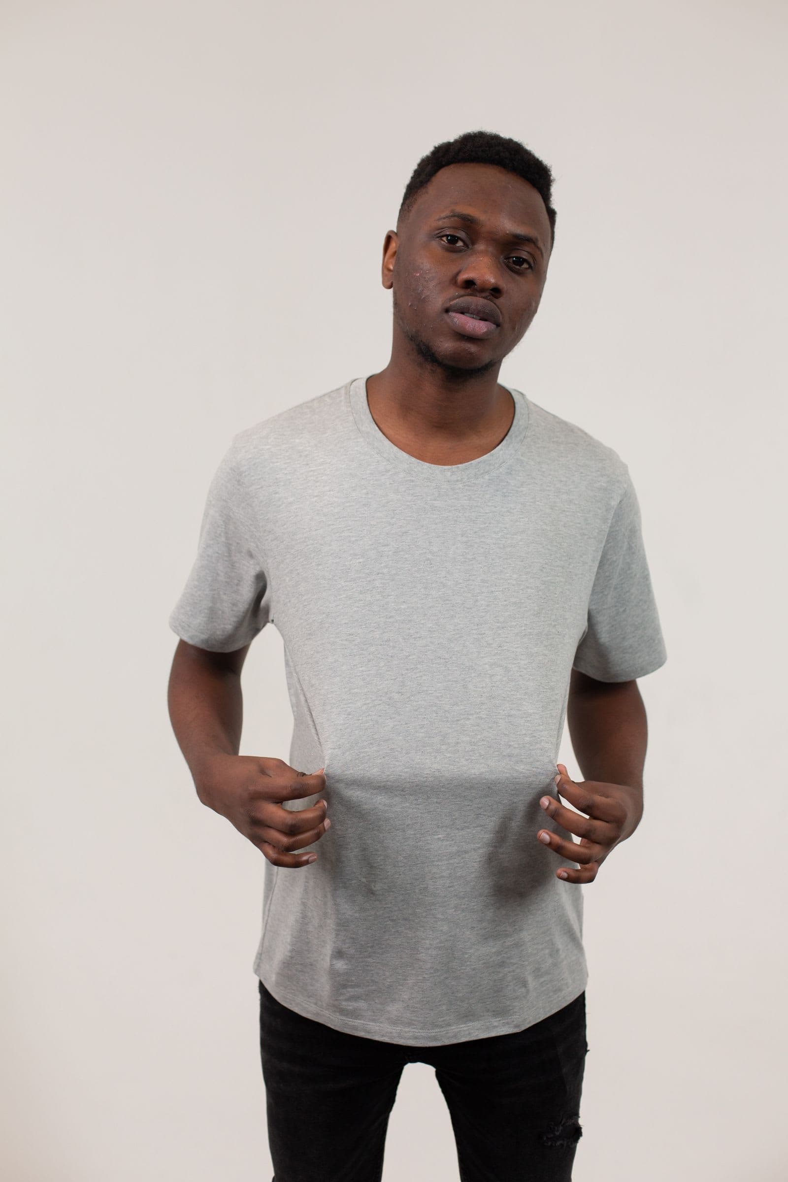 Pima Cotton Tee in Heather Grey, view 2