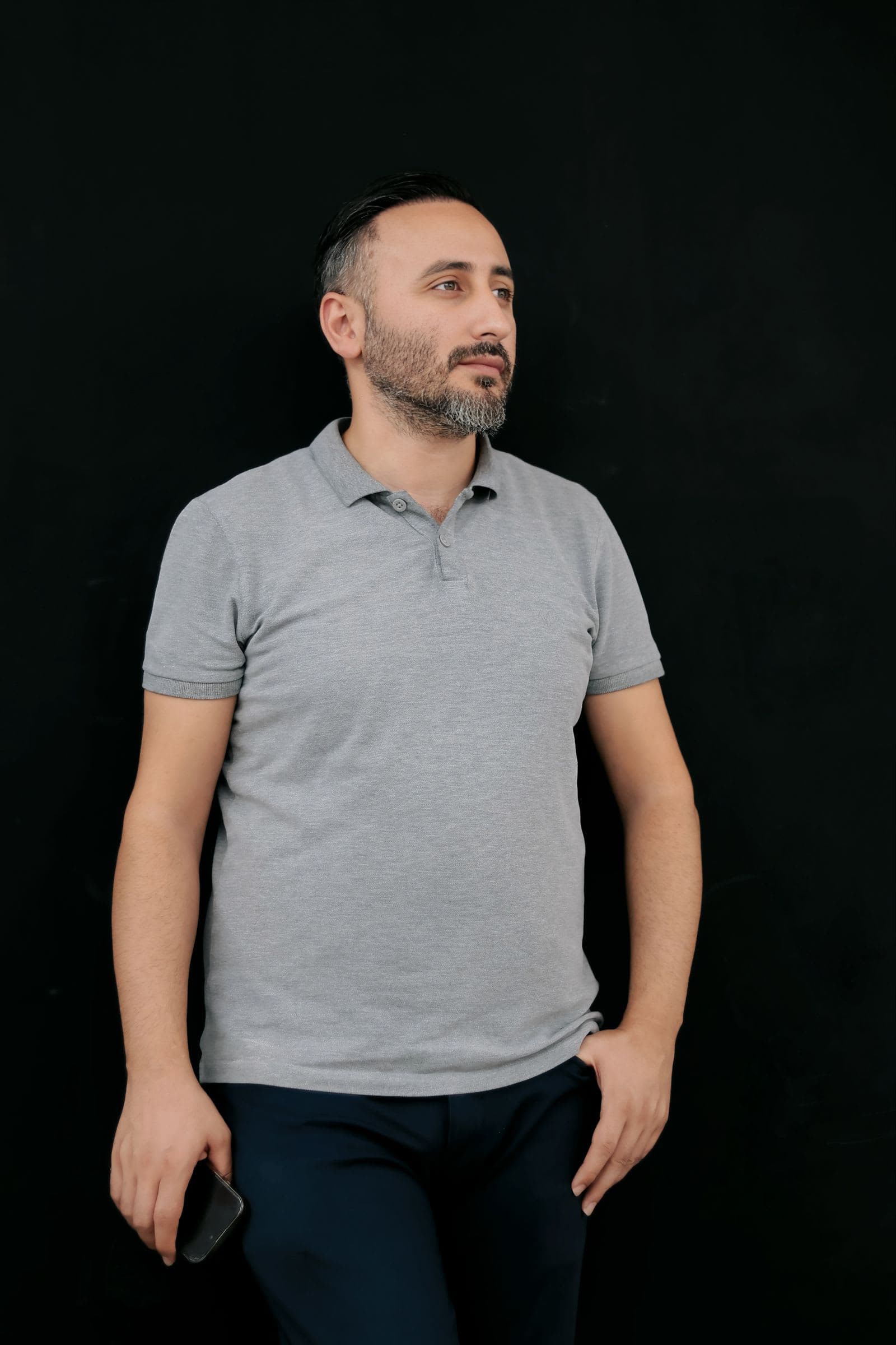 Piqué Polo T-Shirt in Grey Melange, view 2