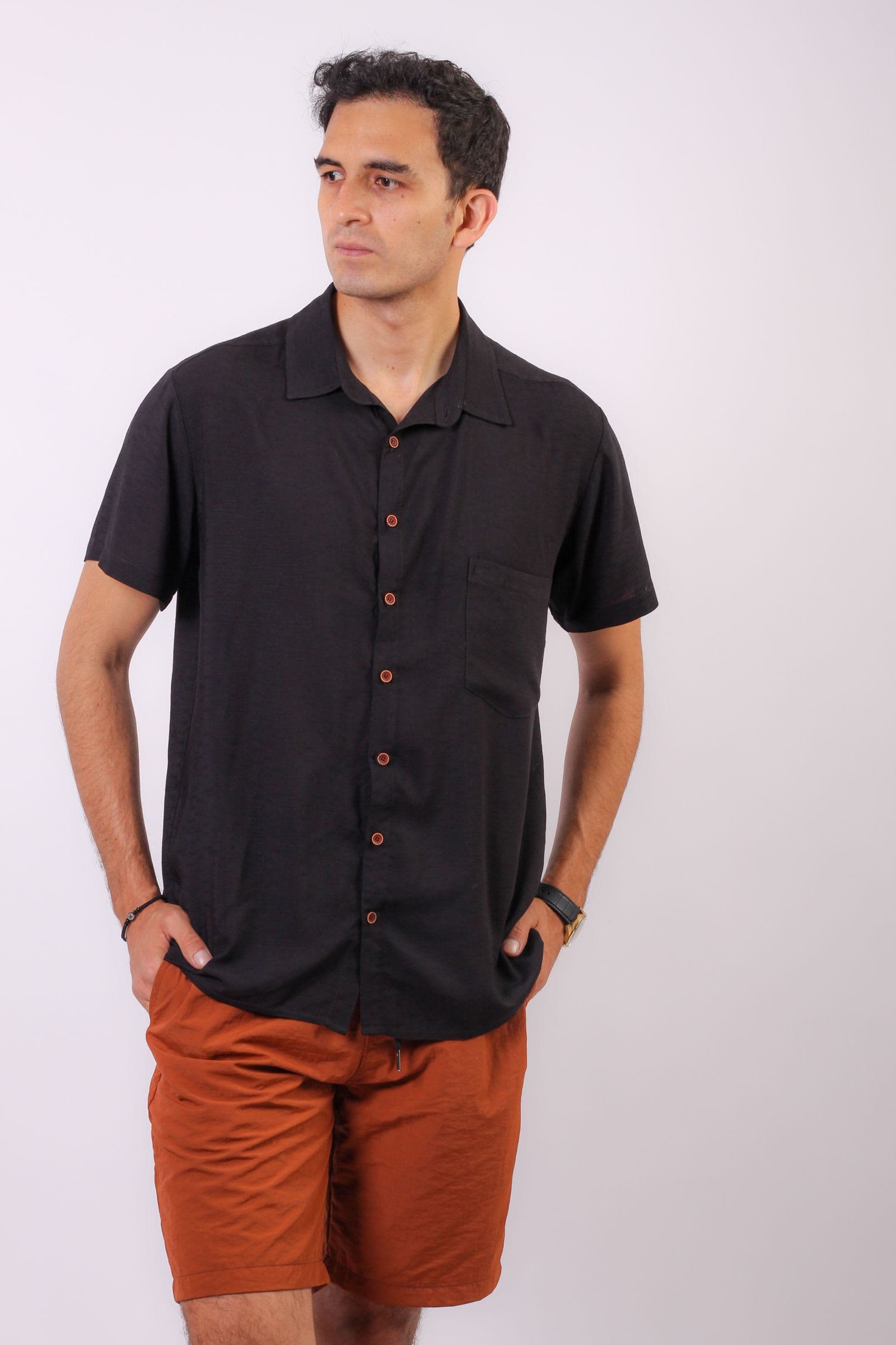 Camp Collar Short Sleeve Shirt in Black
