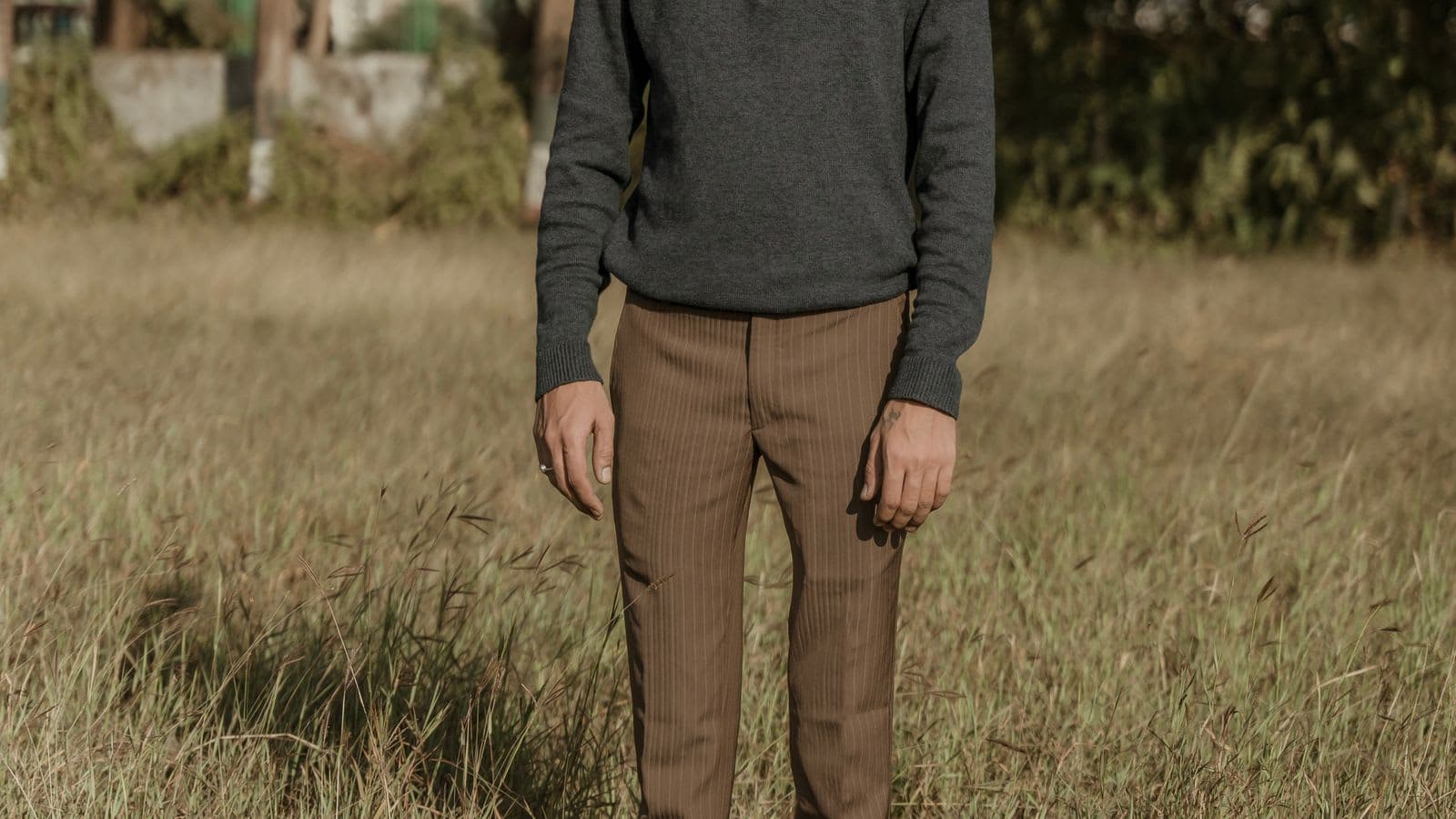 Tailored Wool-Blend Trousers in Brown Check