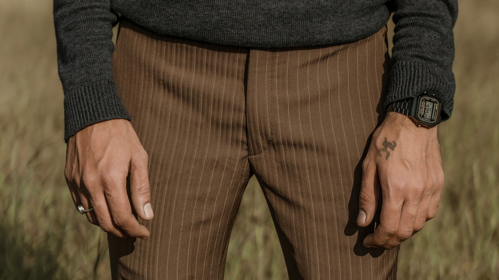 Tailored Wool-Blend Trousers in Brown Check, view 2