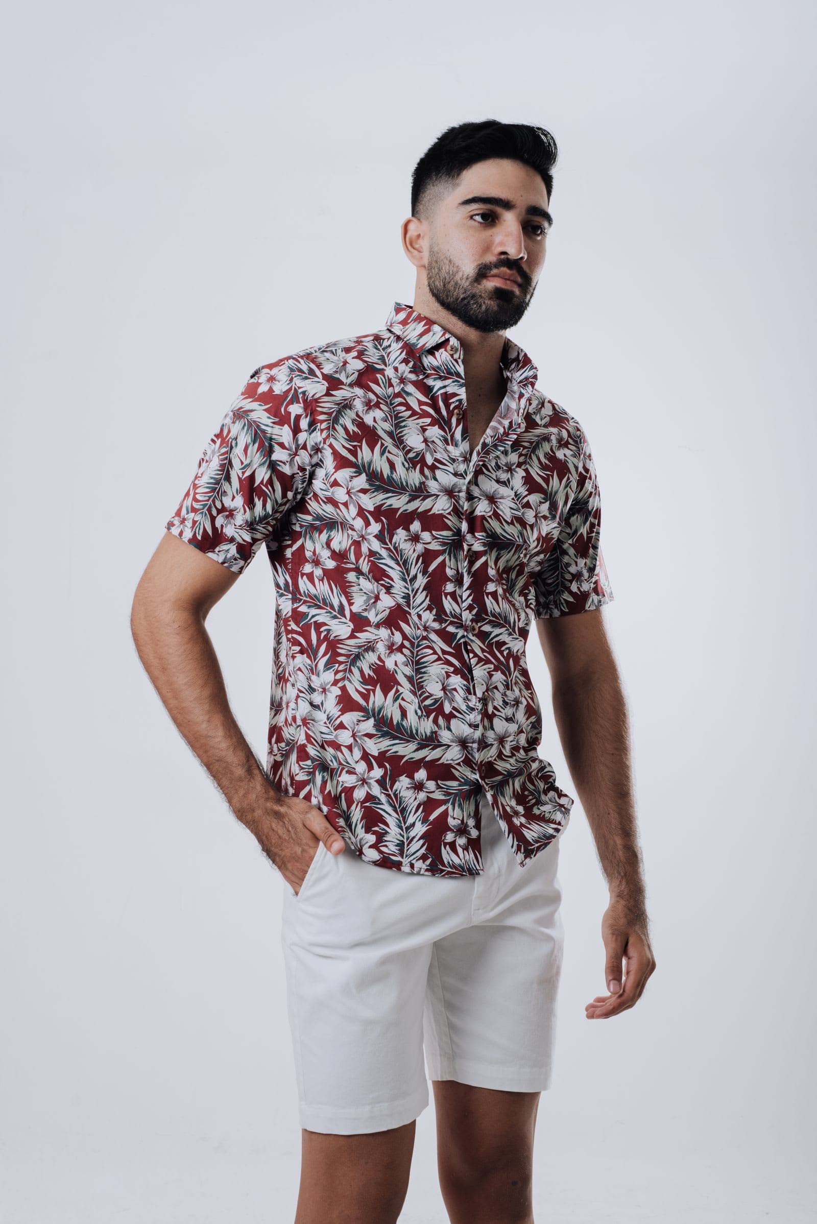 Resort Print Shirt in Maroon Leaf