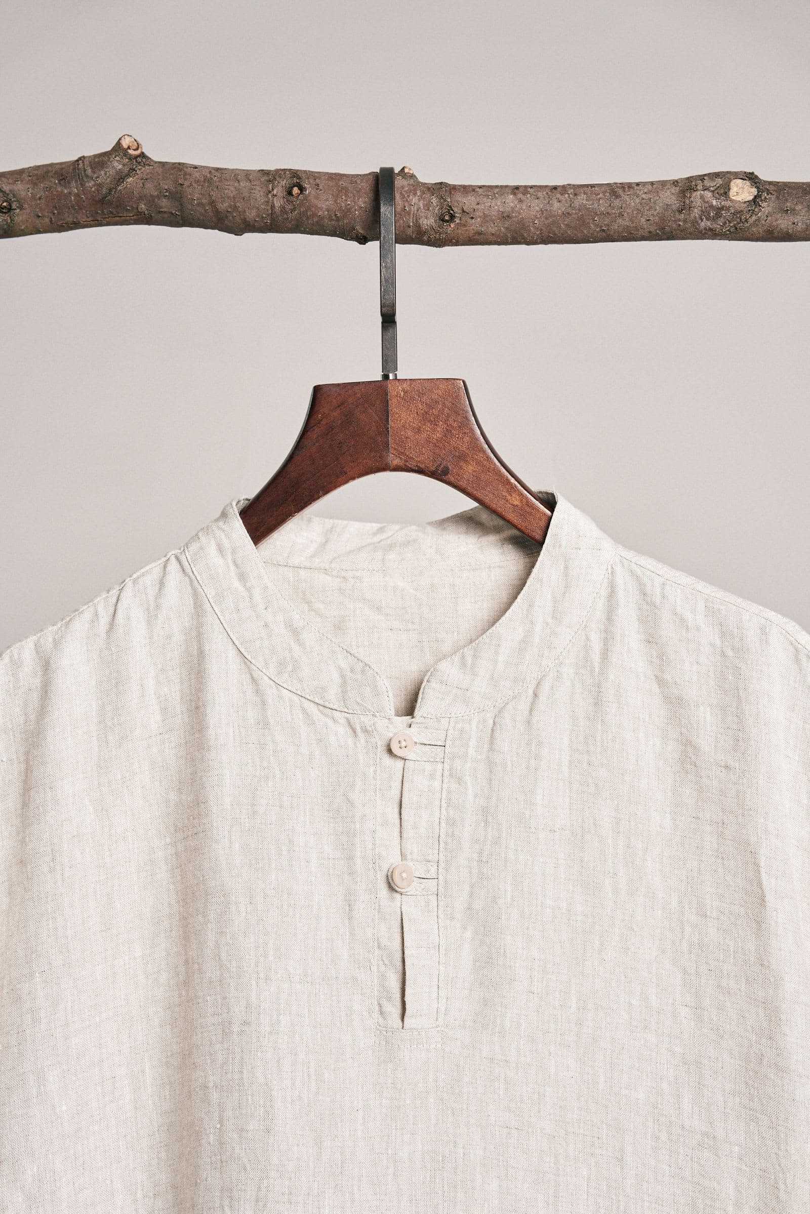 Mandarin Collar Linen Shirt in Ecru, view 2