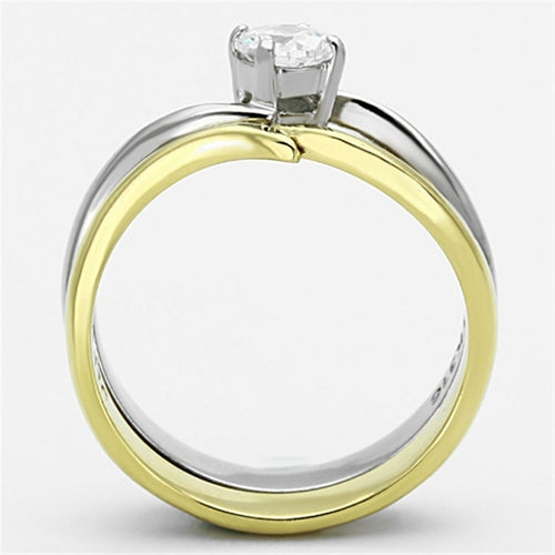 Signature Two-Tone IP Gold Stainless Steel Ring with AAA Brilliance