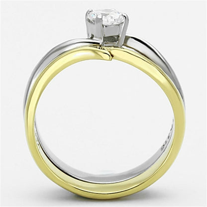 Signature Two-Tone IP Gold Stainless Steel Ring with AAA Brilliance