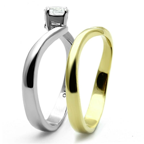 Signature Two-Tone IP Gold Stainless Steel Ring with AAA Brilliance
