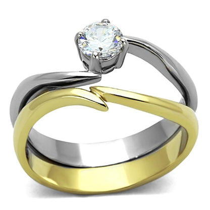 Signature Two-Tone IP Gold Stainless Steel Ring with AAA Brilliance
