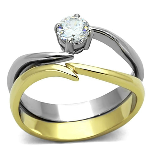 Signature Two-Tone IP Gold Stainless Steel Ring with AAA Brilliance