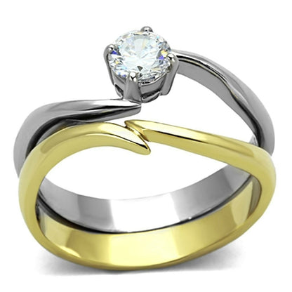 Signature Two-Tone IP Gold Stainless Steel Ring with AAA Brilliance