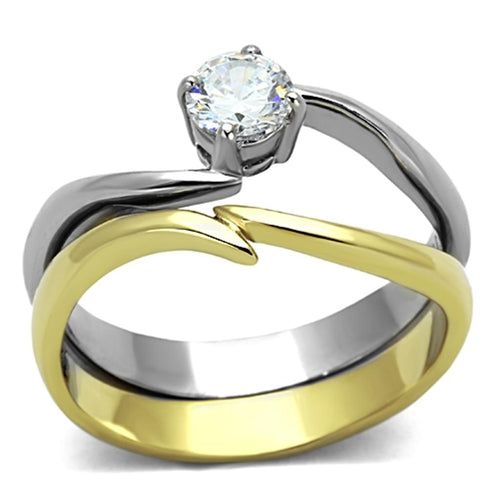 Signature Two-Tone IP Gold Stainless Steel Ring with AAA Brilliance