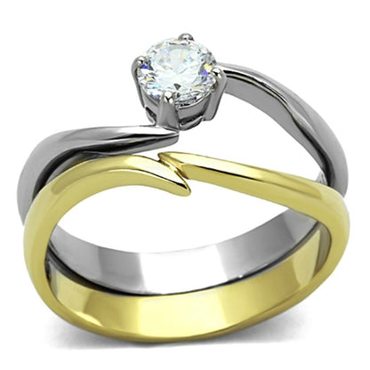 Signature Two-Tone IP Gold Stainless Steel Ring with AAA Brilliance