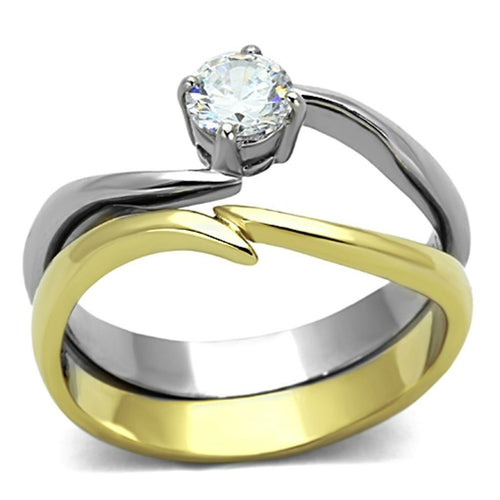 Signature Two-Tone IP Gold Stainless Steel Ring with AAA Brilliance