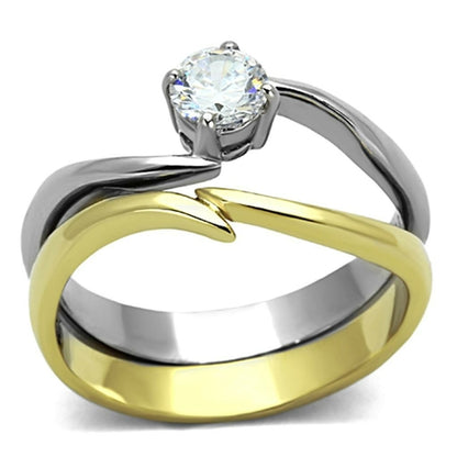 Signature Two-Tone IP Gold Stainless Steel Ring with AAA Brilliance